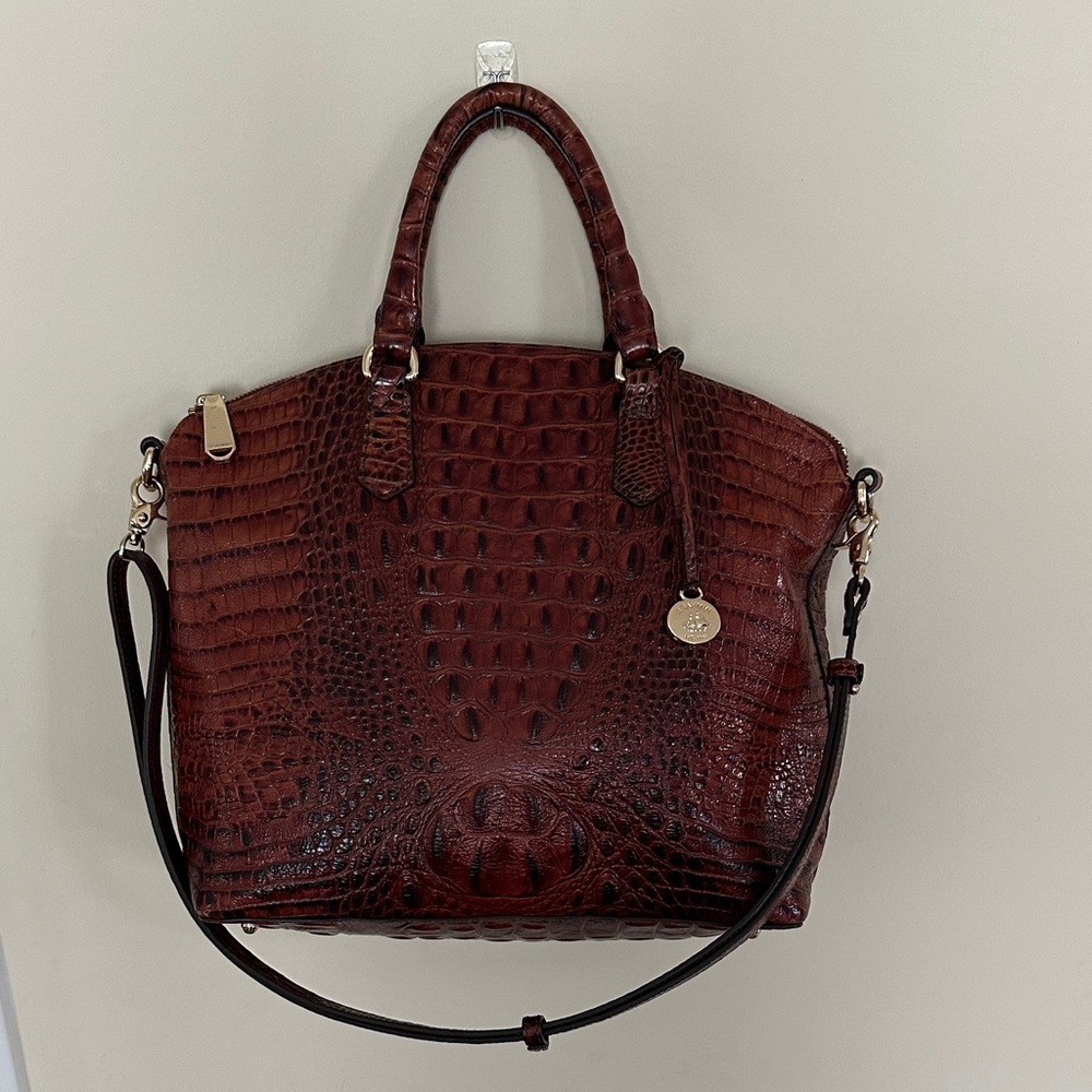 Brahmin Duxbury Crocodile-Embossed Satchel Leather Pecan Melbourne